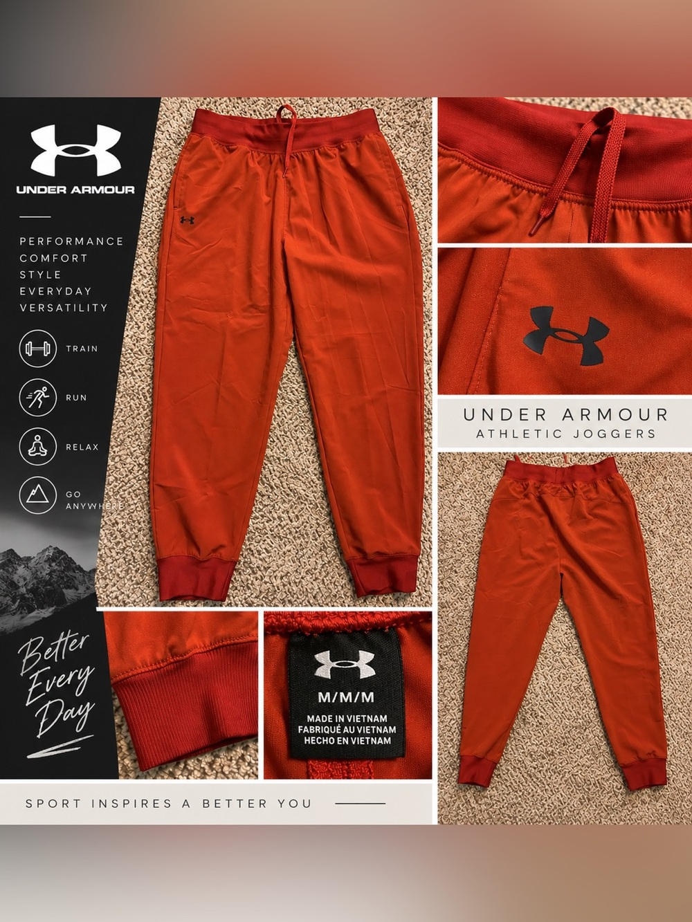 Under Armour Boys Orange Red Athletic Jogger Sweatpants